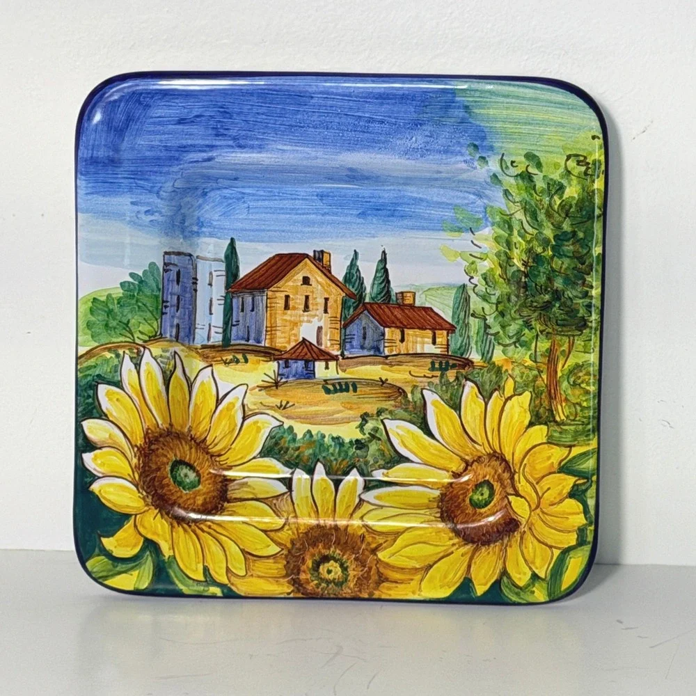 Bettini Germano Deruta Italy Hand Painted Majolica Sunflower Tuscan Plate 6.25